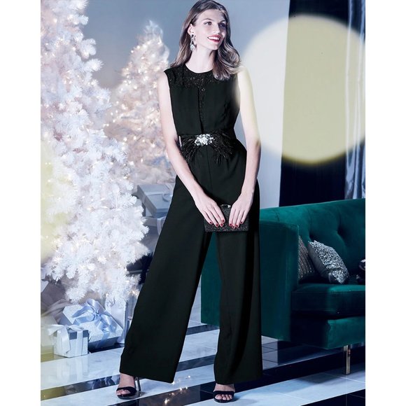 💥GLAM & CHIC💥Roaring 20s Style Black Genuine Leather Crystals & Feathers Belt